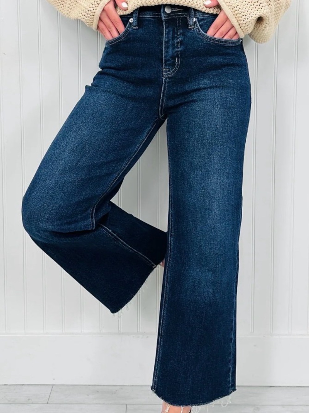 Judy Blue Dark Wash Ankle Crop Wide Leg Jeans